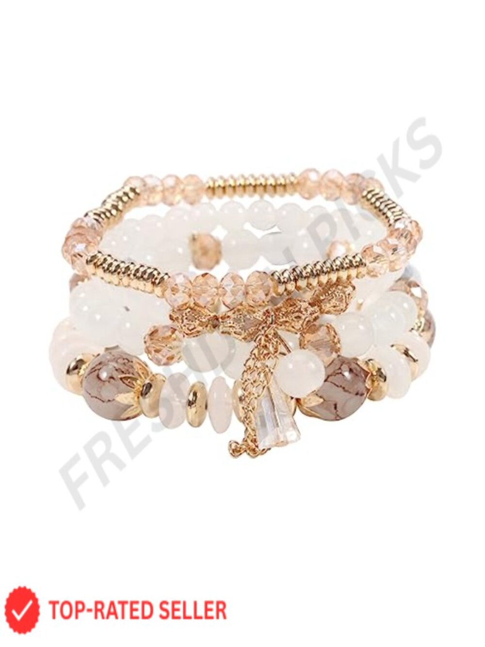 Bohemian Stackable Beaded Stretch Bracelets Set Gold Bead Crystal Charm Bangles
